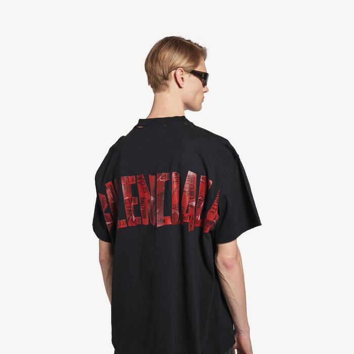 Men's Security Tape Logo T-shirt Oversized  in Black Faded/red - Men | Balenciaga Australia EN - Image 1