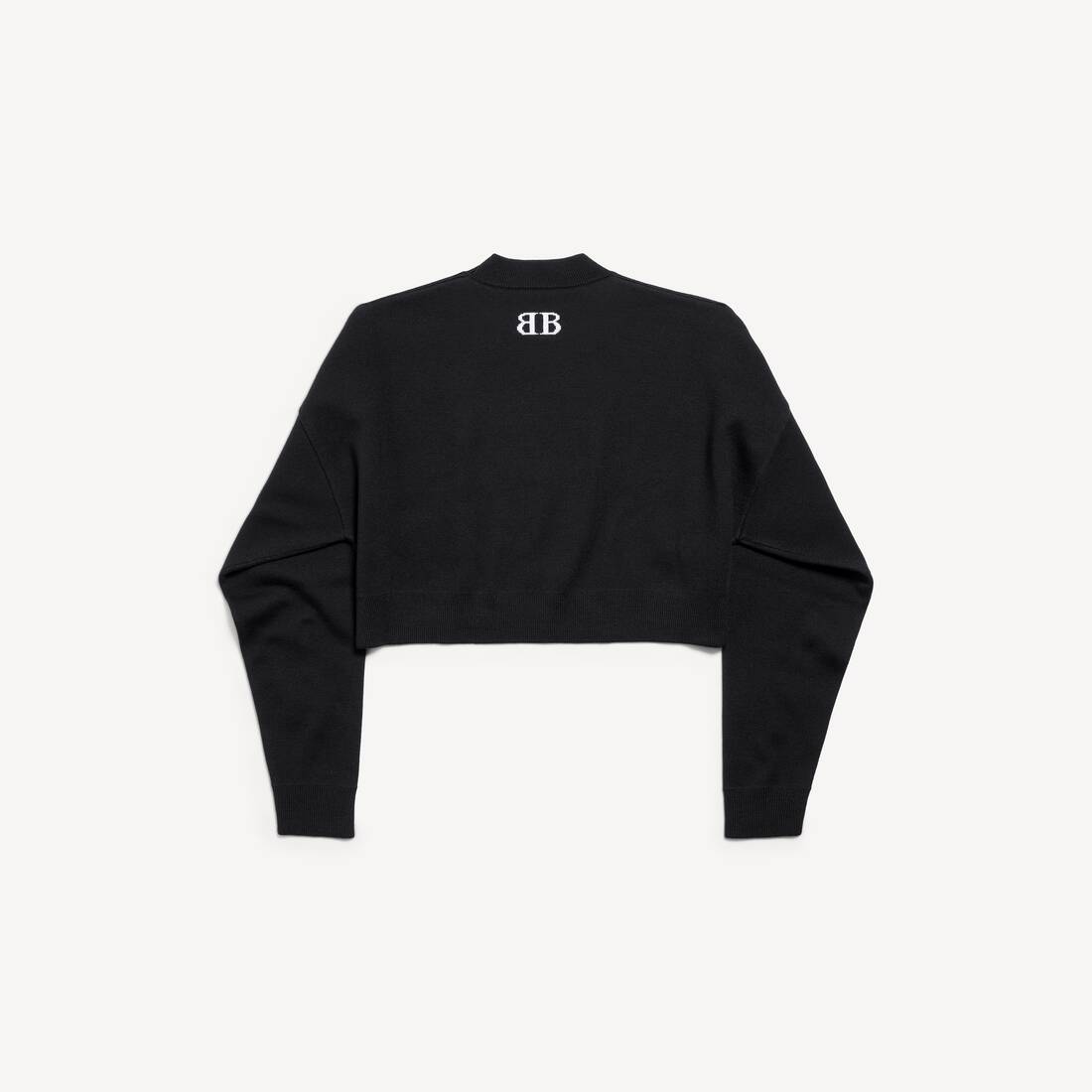 Women's Cropped Crewneck in Black/white | Balenciaga Monaco EN - Image 2