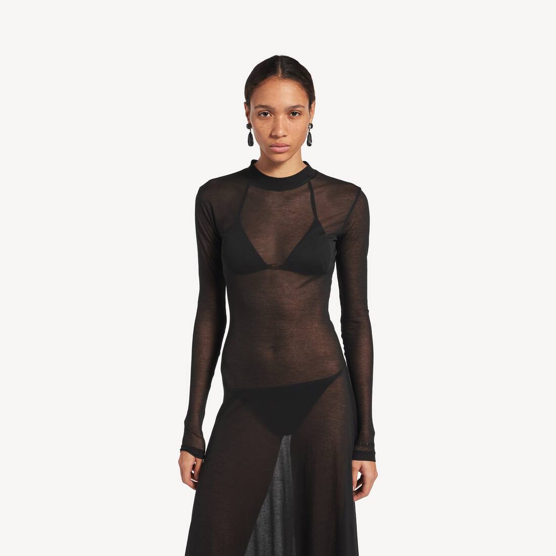 Women's Long Sleeve Maxi Dress in Black | Balenciaga Australia EN - Image 5