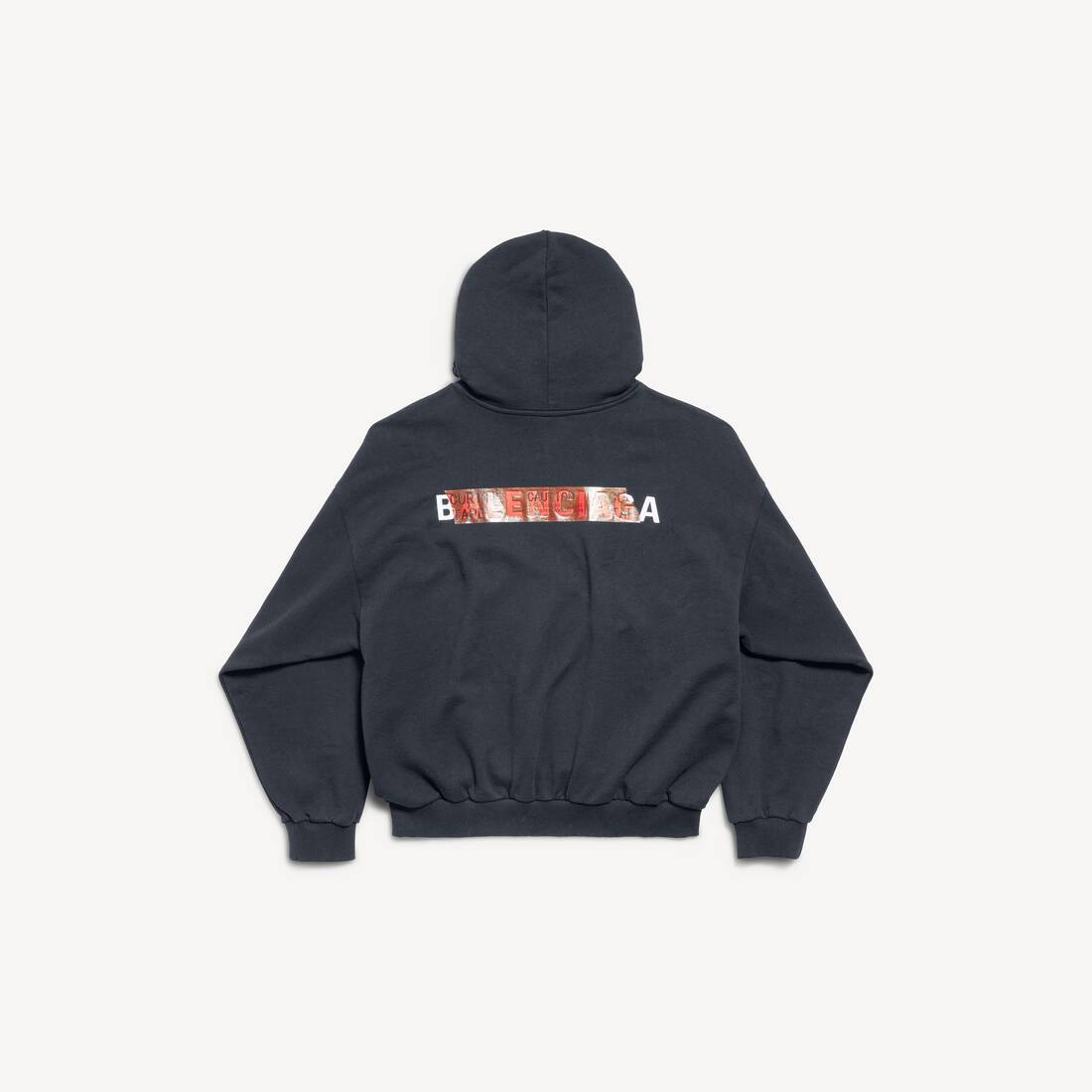Men's Taped Balenciaga Back Medium Fit Hoodie  in Faded Black | Balenciaga Thailand EN - Image 2
