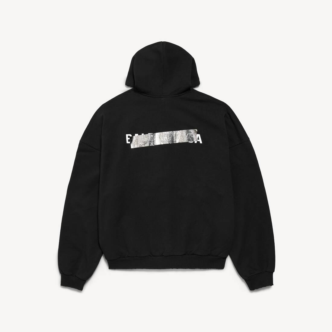 Men's Silver Tape Balenciaga Back Large Zip-up Hoodie in Black | Balenciaga Estonia EN - Image 2