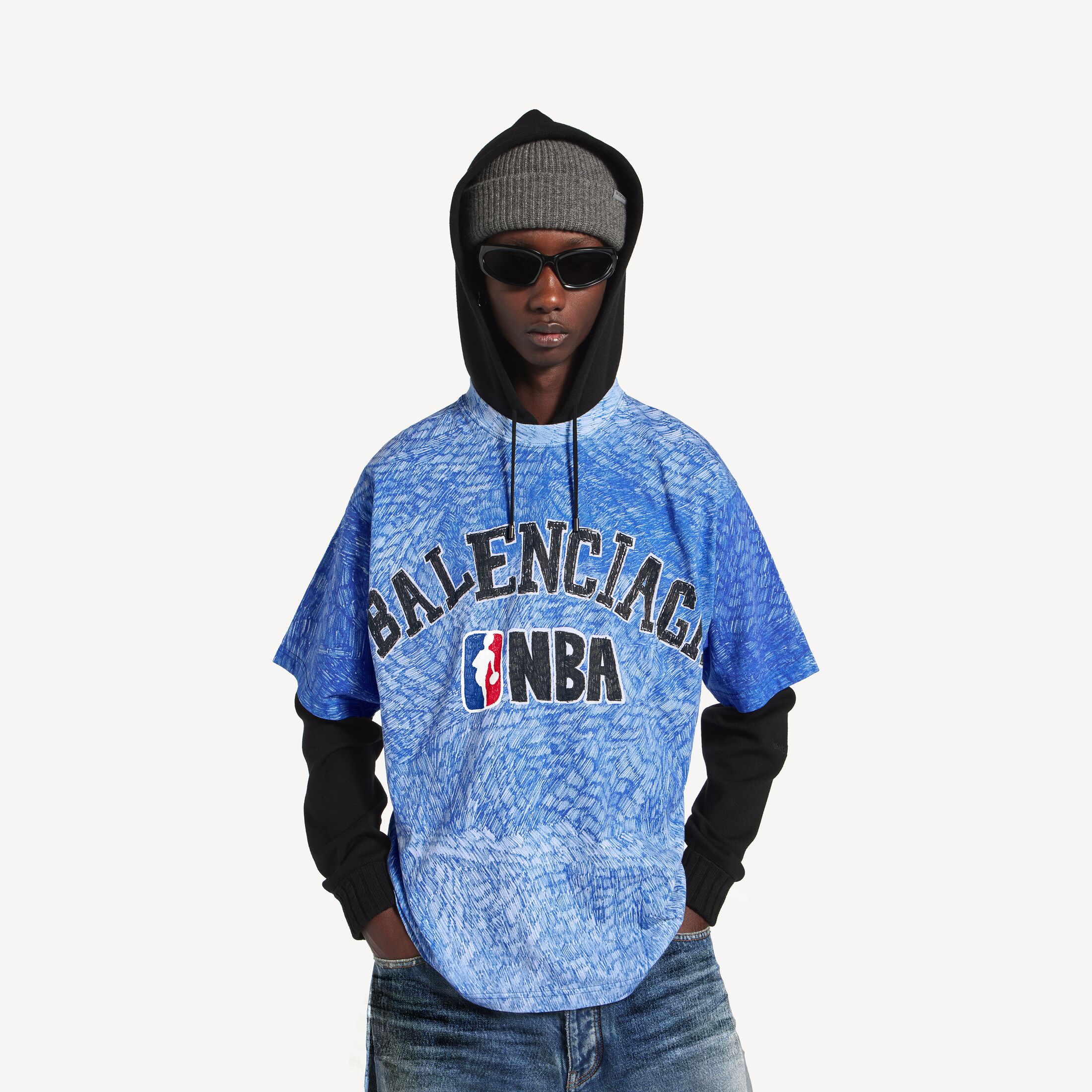 발렌시아가 남성 발렌시아가 | NBA 컬래버레이션 오버사이즈 티셔츠 (블루) A001VVTUVX64011