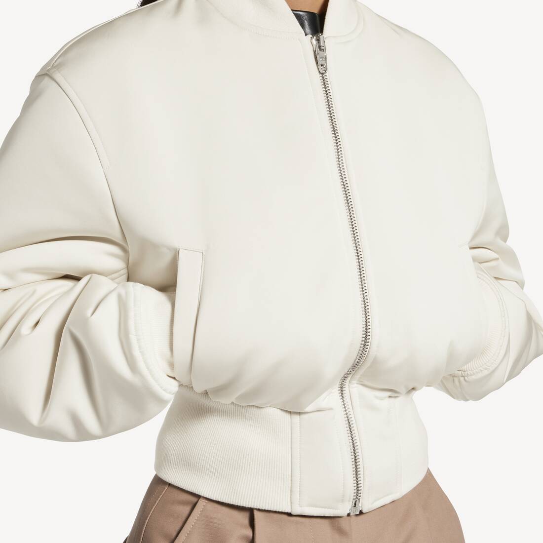 Women's Cropped Bomber Jacket in Ivory | Balenciaga Portugal EN - Image 6