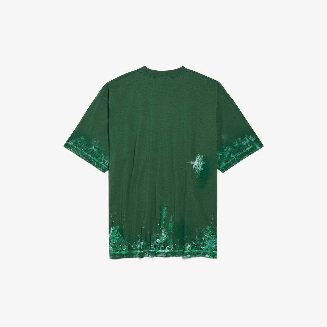 Men's Paint Splatter Medium Fit T-shirt in Bottle Green | Balenciaga Switzerland EN - Image 2