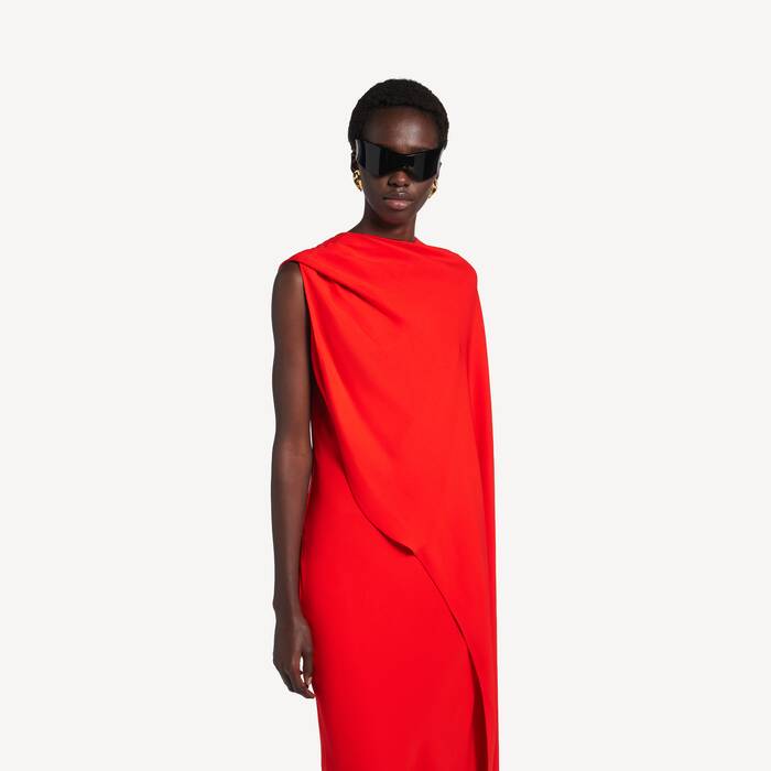 Women's Draped Dress in Sunset Red - Women | Balenciaga Australia EN - Image 3