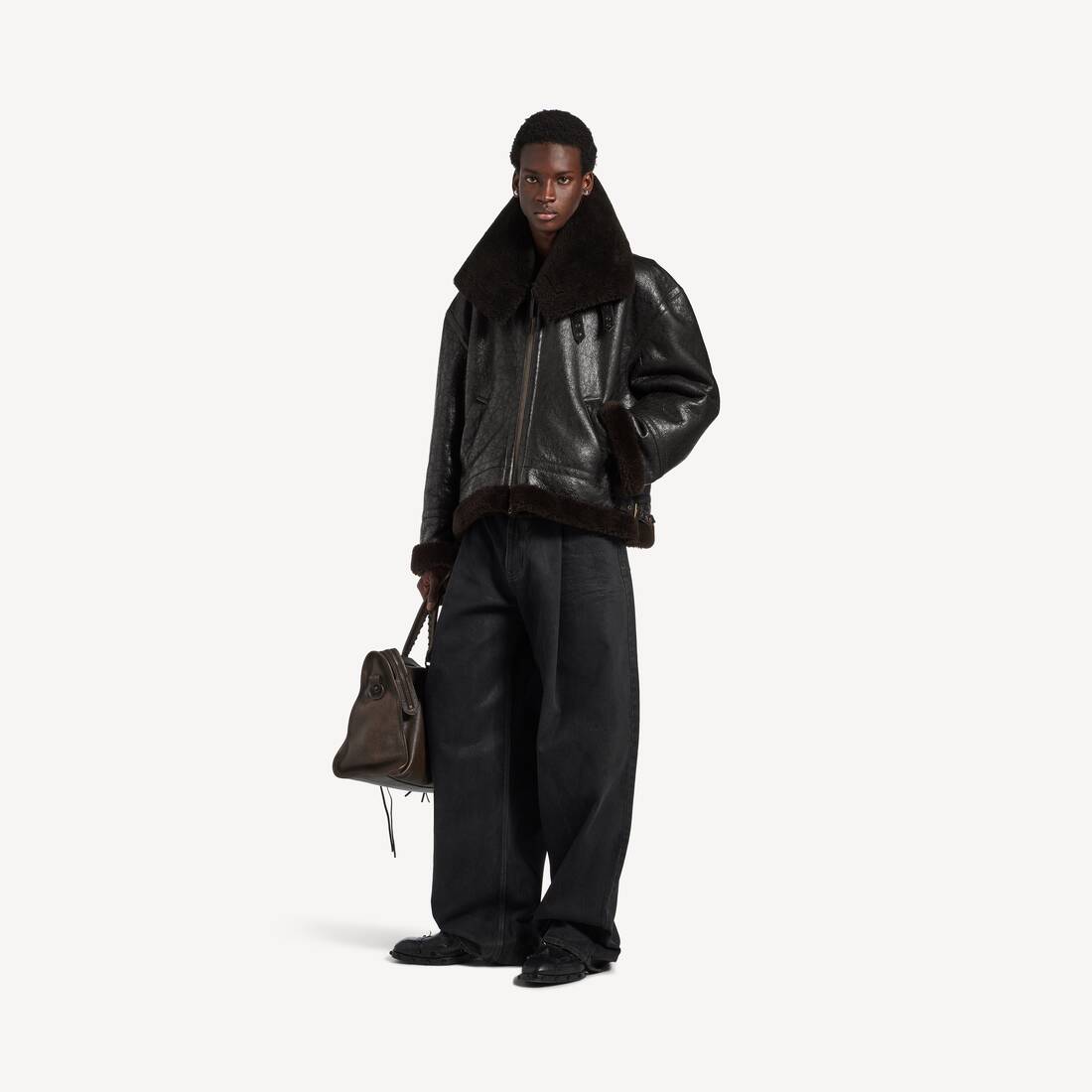 Men's High Collar Jacket in Brown | Balenciaga Thailand EN - Image 2
