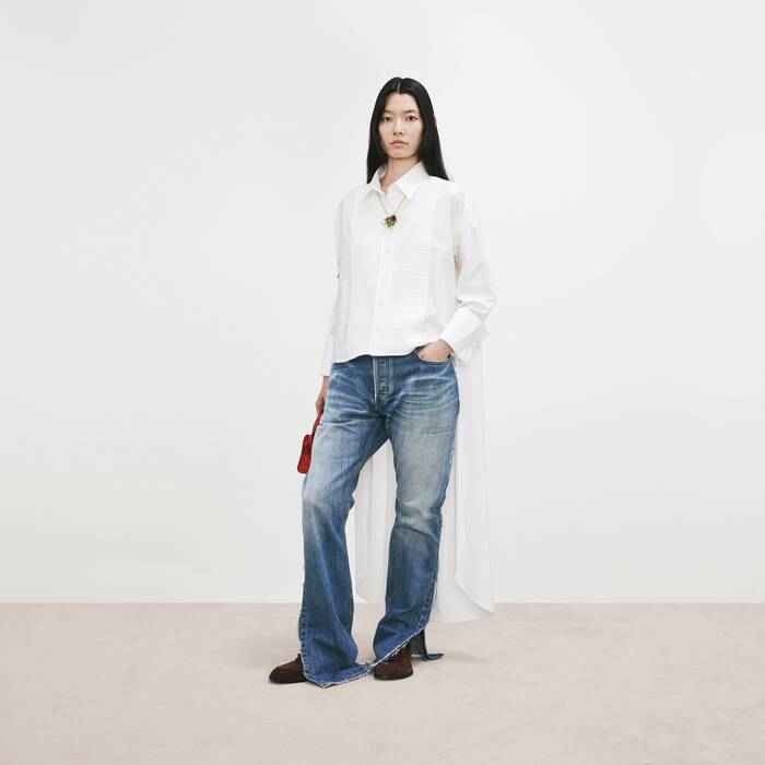 Women's Distressed Patched Jeans in Sky Blue - Women | Balenciaga France EN - Image 1