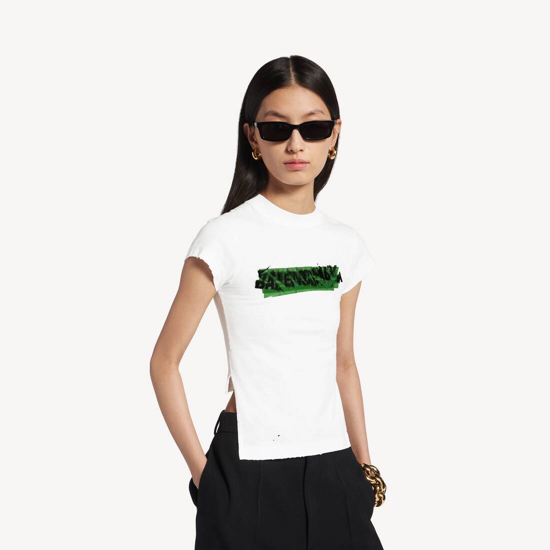 Messy Spray T-shirt Mit Gek&uuml;rztem R&uuml;cken f&uuml;r Damen in Wei&szlig; | Balenciaga Deutschland DE - Image 5
