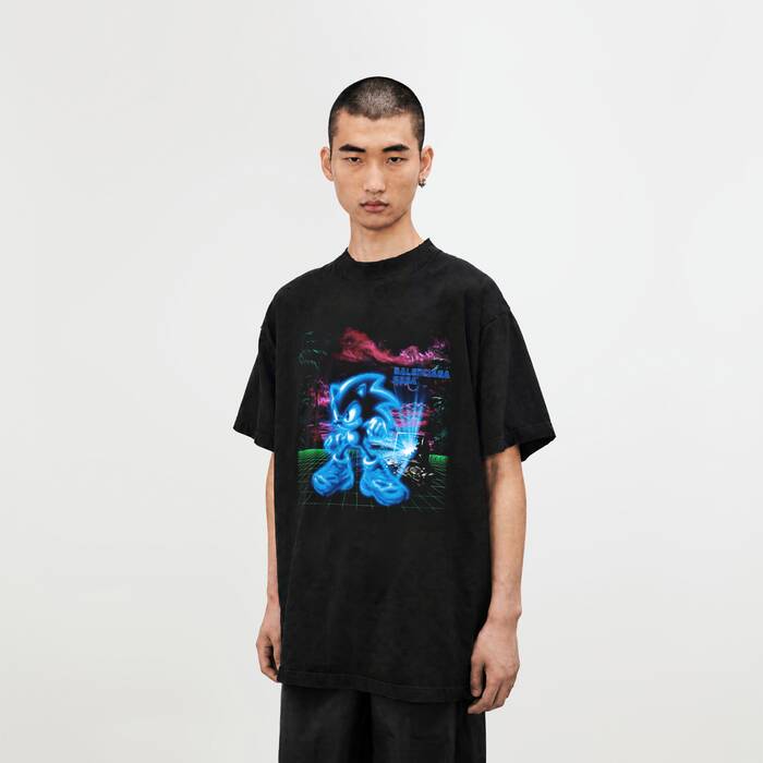 ブラック の メンズ Balenciaga | Sega Sonic The Hedgehog オーバーサイズ Tシャツ - メンズ | Balenciaga 日本 JA - Image 1