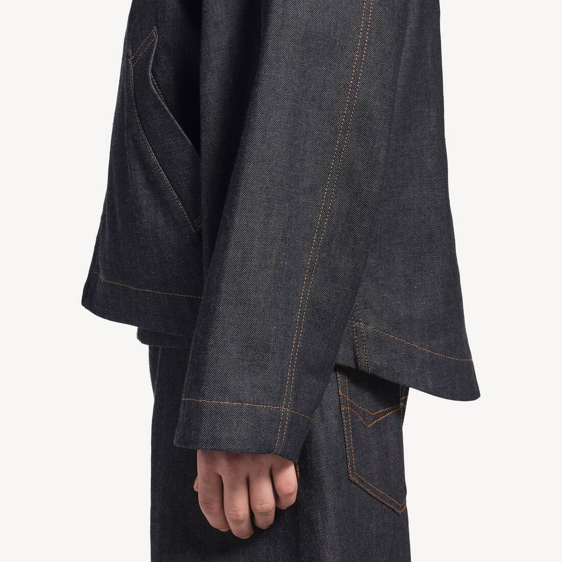 Giacca Denim Con Cappuccio da Uomo in Indaco Grezzo | Balenciaga Italia IT - Image 6