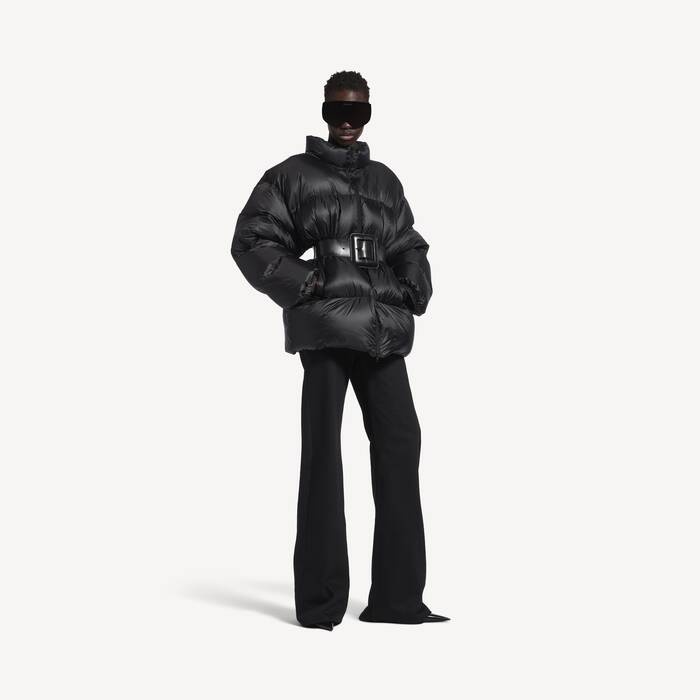 Women's Belted Hourglass Short Puffer in Black - Women | Balenciaga Malta EN - Image 3