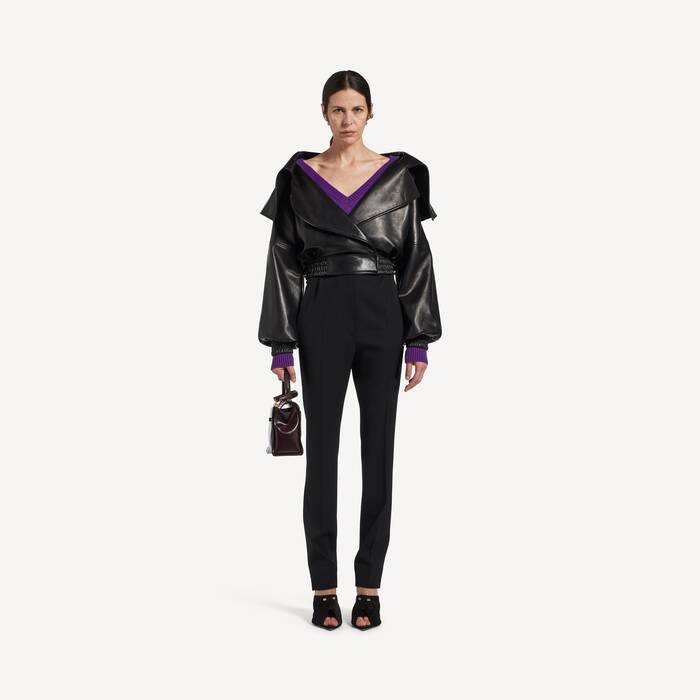 Blouson &Agrave; Col Enveloppant  pour Femme en Noir - Femme | Balenciaga France FR - Image 3