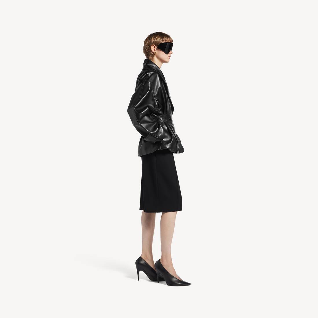 Women's Folded Short Trench in Black | Balenciaga Poland EN - Image 3