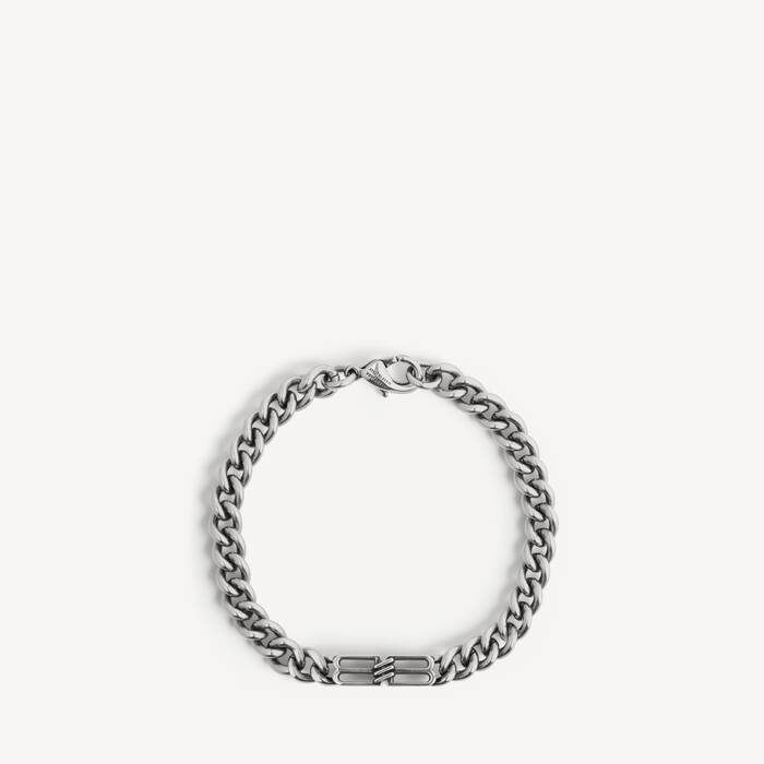 Men's Bb Icon Thin Gourmette Bracelet in Antique Silver - Men | Balenciaga Italy EN - Image 1
