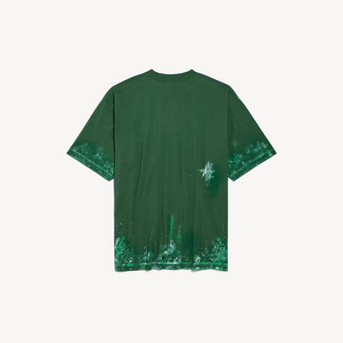 Men's Paint Splatter Medium Fit T-shirt in Bottle Green - Men | Balenciaga Switzerland EN - Image 2