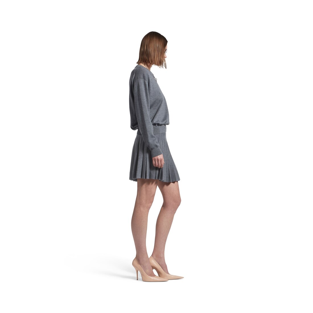 Jupe Plissée pour Femme en Gris Chiné