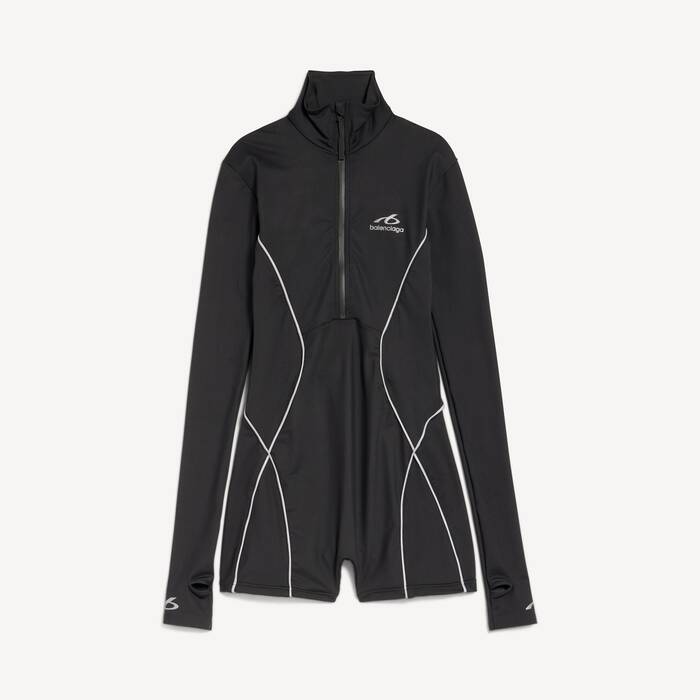 Women's Techwear Short Long Sleeve Bodysuit in Black - Women | Balenciaga New Zealand EN - Image 2