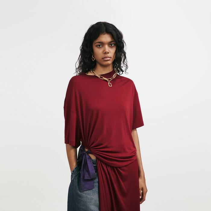 Women's Draped T-shirt Dress in Red - Women | Balenciaga United States EN - Image 3