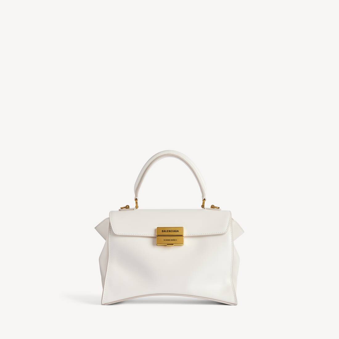 Hourglass Avenue Top Handle Bag Small in White Snow