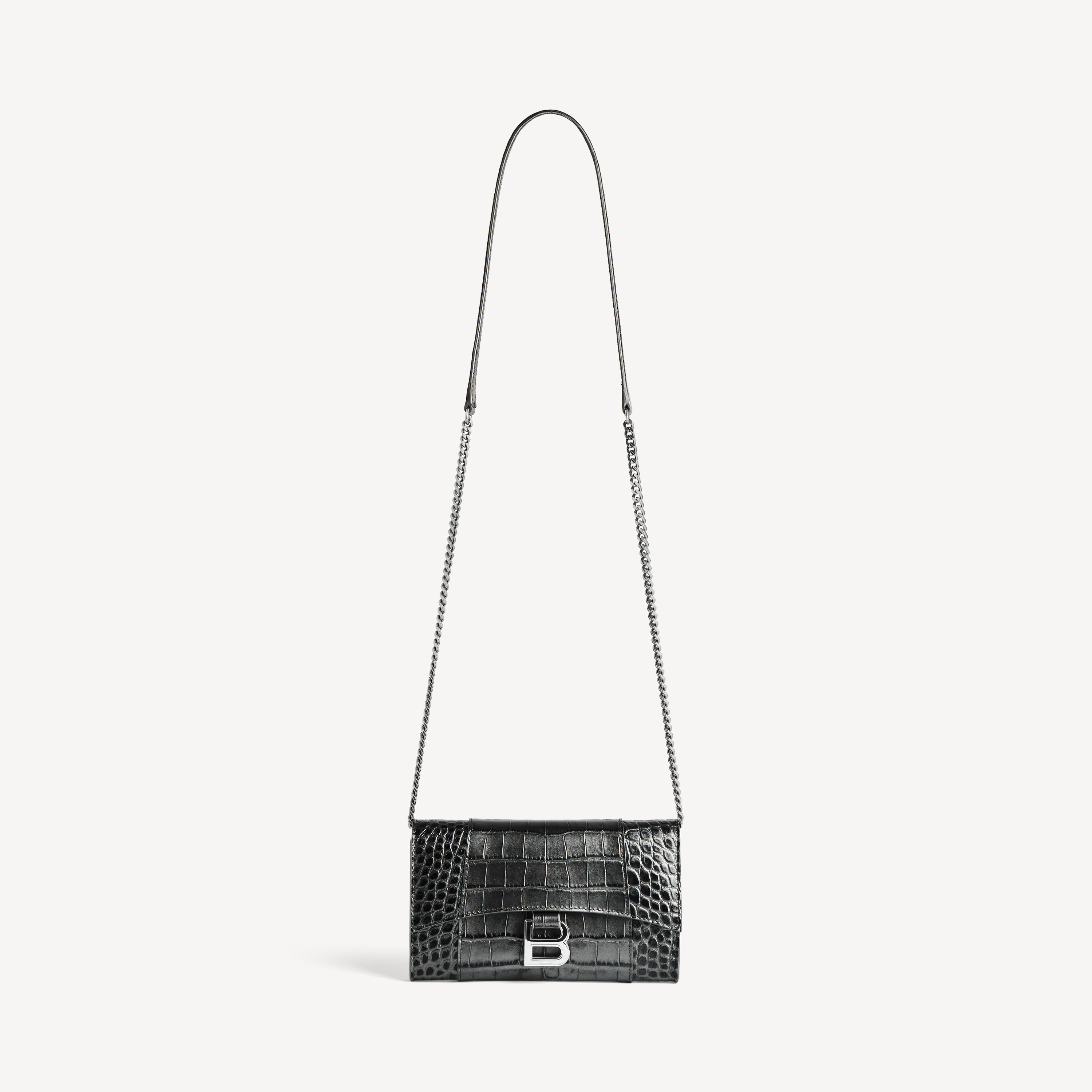 Women's Hourglass Wallet On Chain in Gun Metal | Balenciaga US