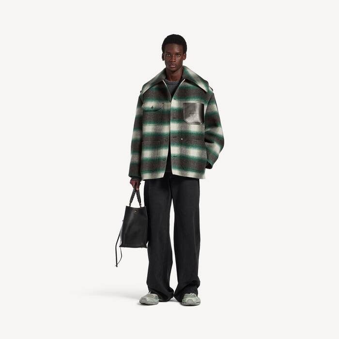 Manteau Workwear Cocoon pour Homme en Vert Fonc&eacute;/noir - Homme | Balenciaga Belgique FR - Image 3