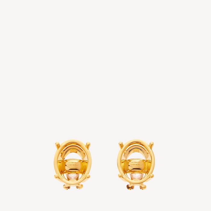 Women's Frame Oval Earrings in Shiny Gold - Women | Balenciaga Netherlands EN - Image 1