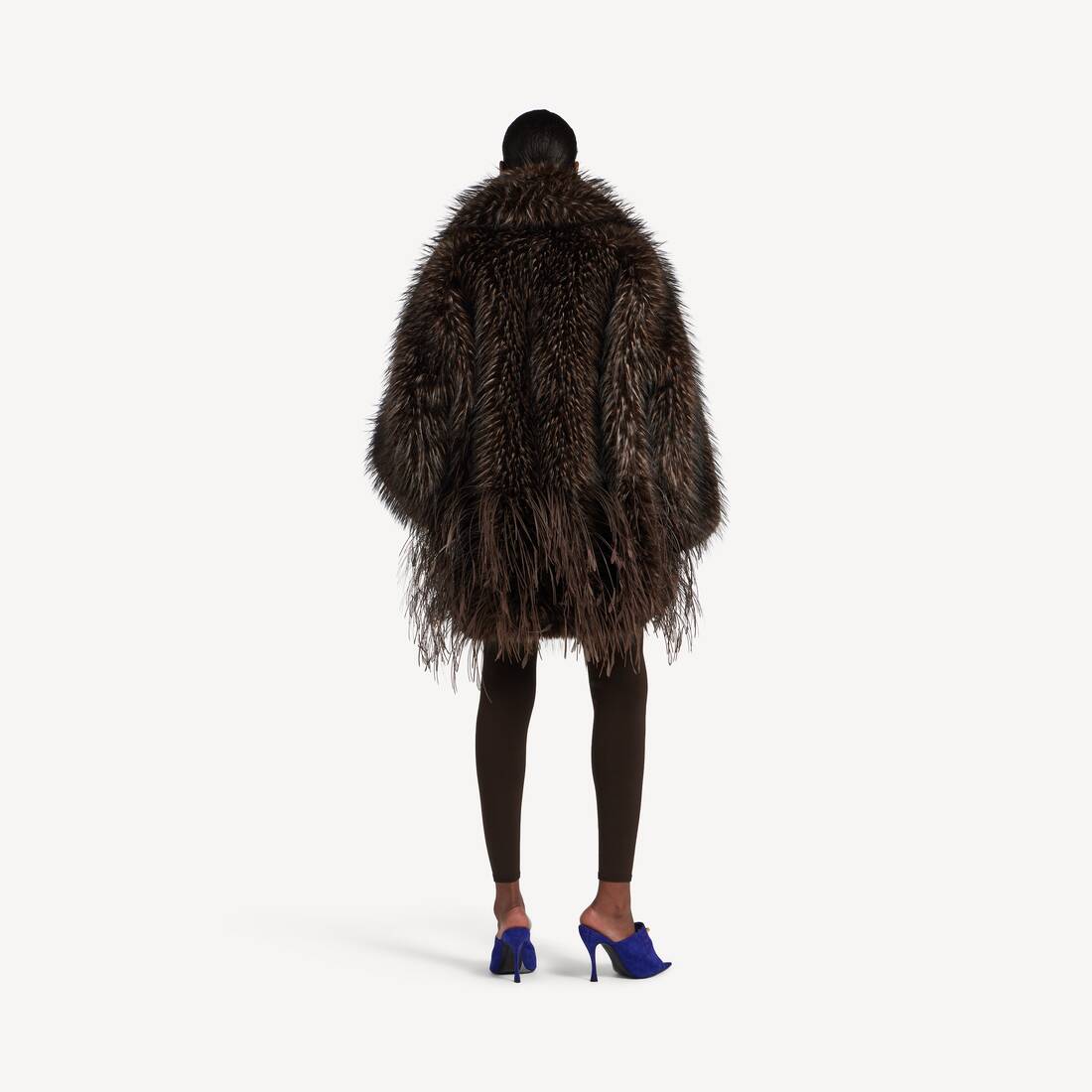 Women's Faux Fur Coat With Sequins Feathers Embroidery in Brown | Balenciaga Thailand EN - Image 4