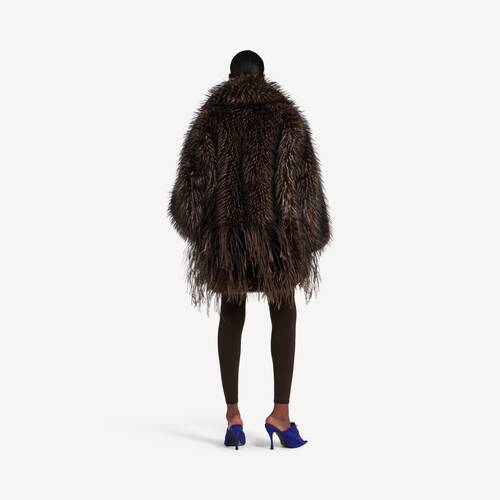 faux fur coat with sequins feathers embroidery