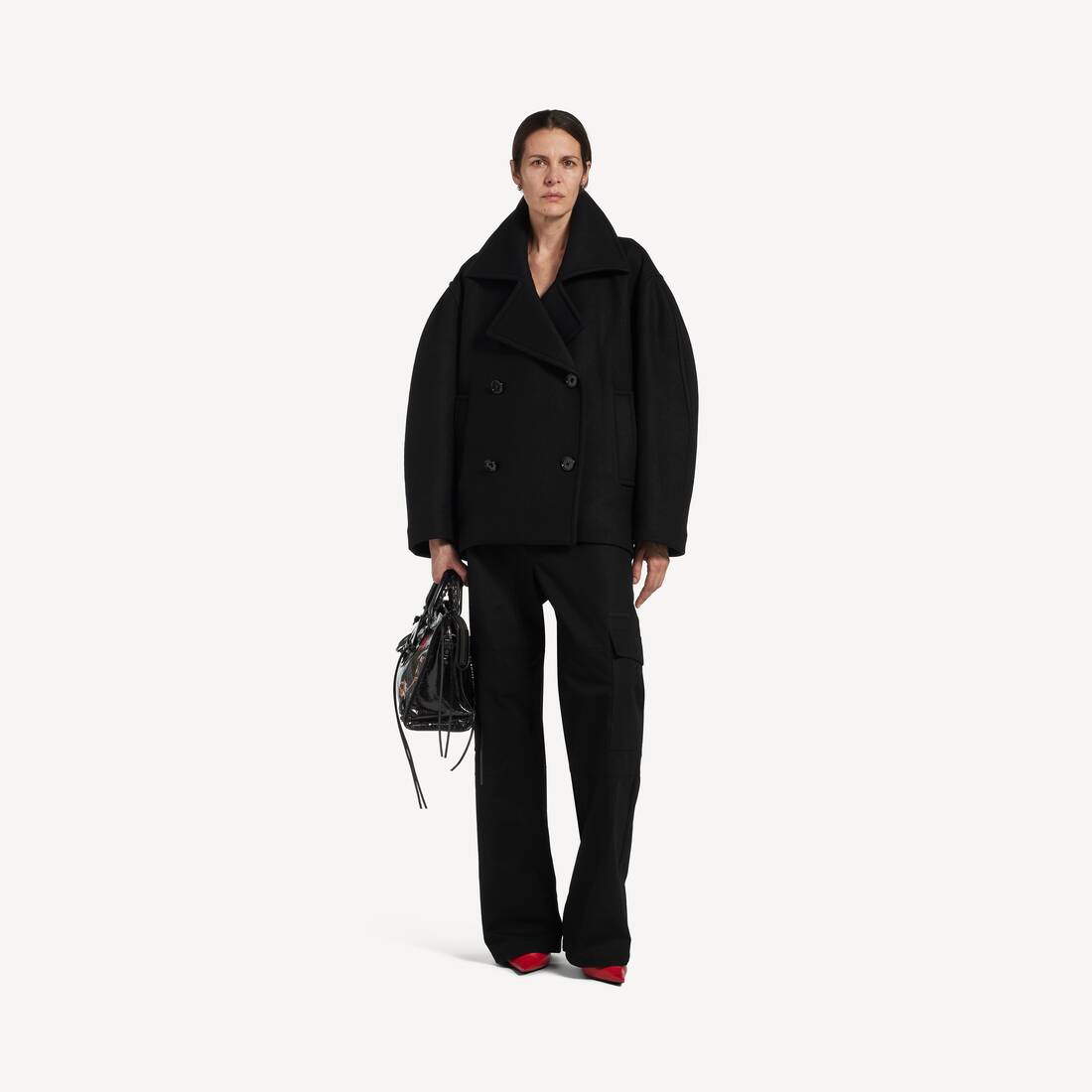 Women's Short Cocoon Coat in Black | Balenciaga Japan EN - Image 2