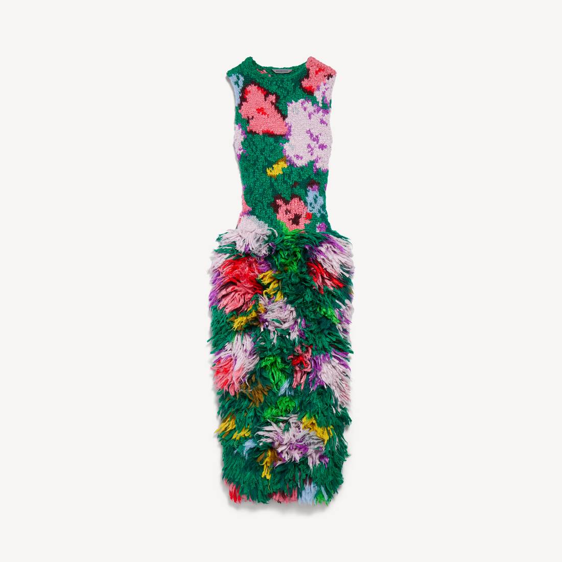 Women's Dress In Silk Intarsia Hand Knit in Green/pink Women's Dress In Silk Intarsia Hand Knit in Green/pink