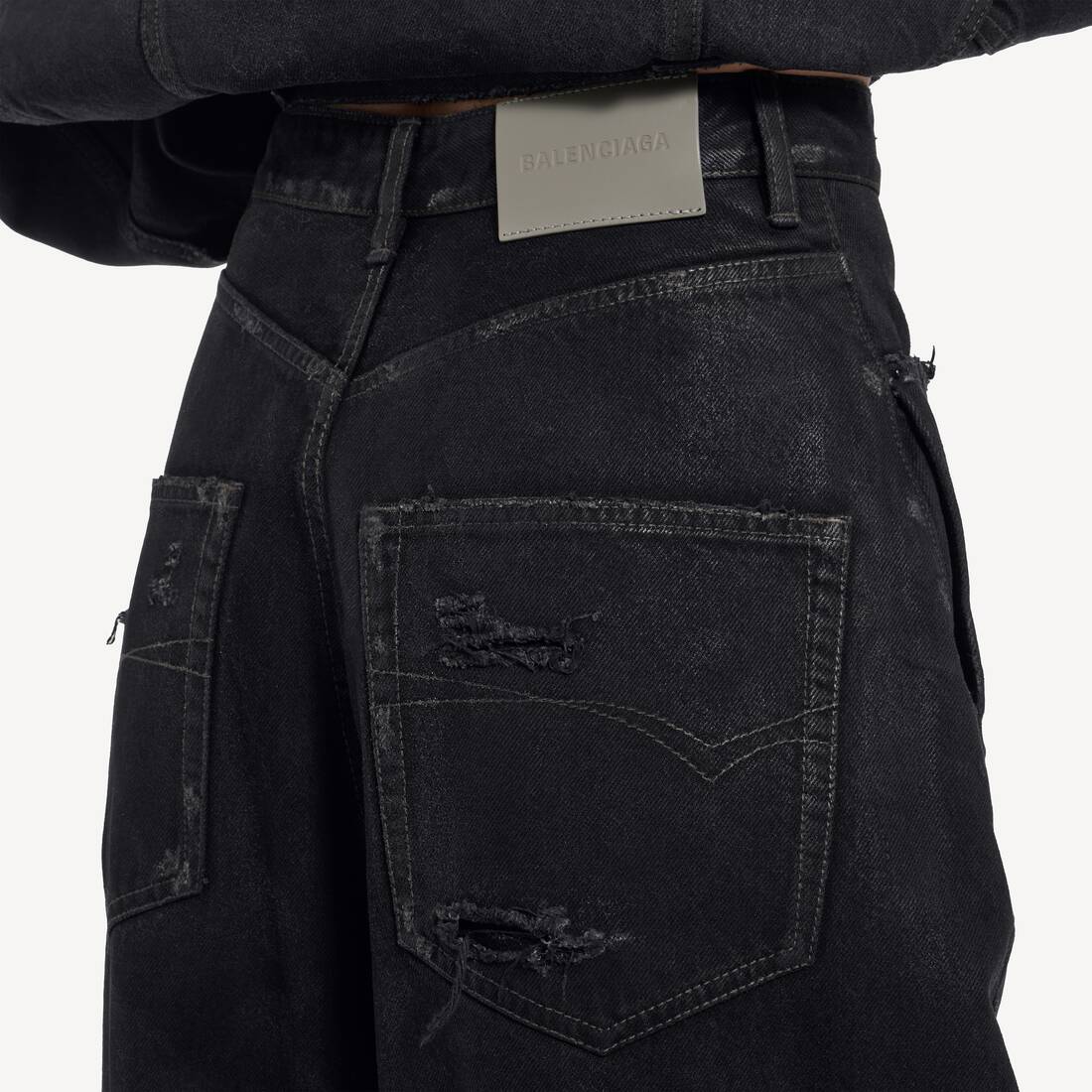 Pantaloni Barrel A Vita Alta Con Cuciture Ritorte da Donna in Nero Vintage | Balenciaga Italia IT - Image 7