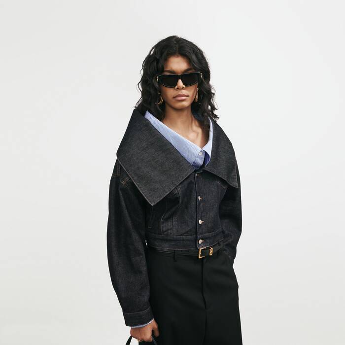 Chaqueta Boxy Con Cuello Alto  para Mujer en &Iacute;ndigo Bruto - Mujer | Balenciaga Espa&ntilde;a ES - Image 1