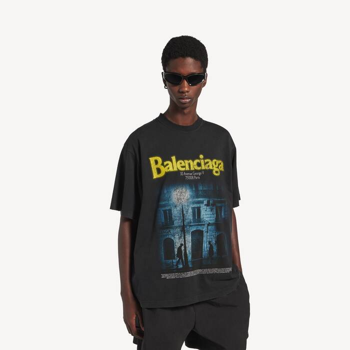 T-shirt The Adress Fit Medium pour Homme en Noir D&eacute;lav&eacute; - Homme | Balenciaga Belgique FR - Image 1