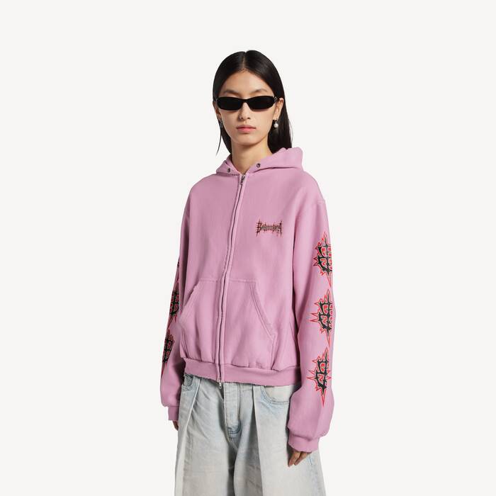 Women's Balenciaga Sacr&eacute; C&oelig;ur Zip-up Hoodie Medium Fit in Old Pink - Women | Balenciaga Portugal EN - Image 1