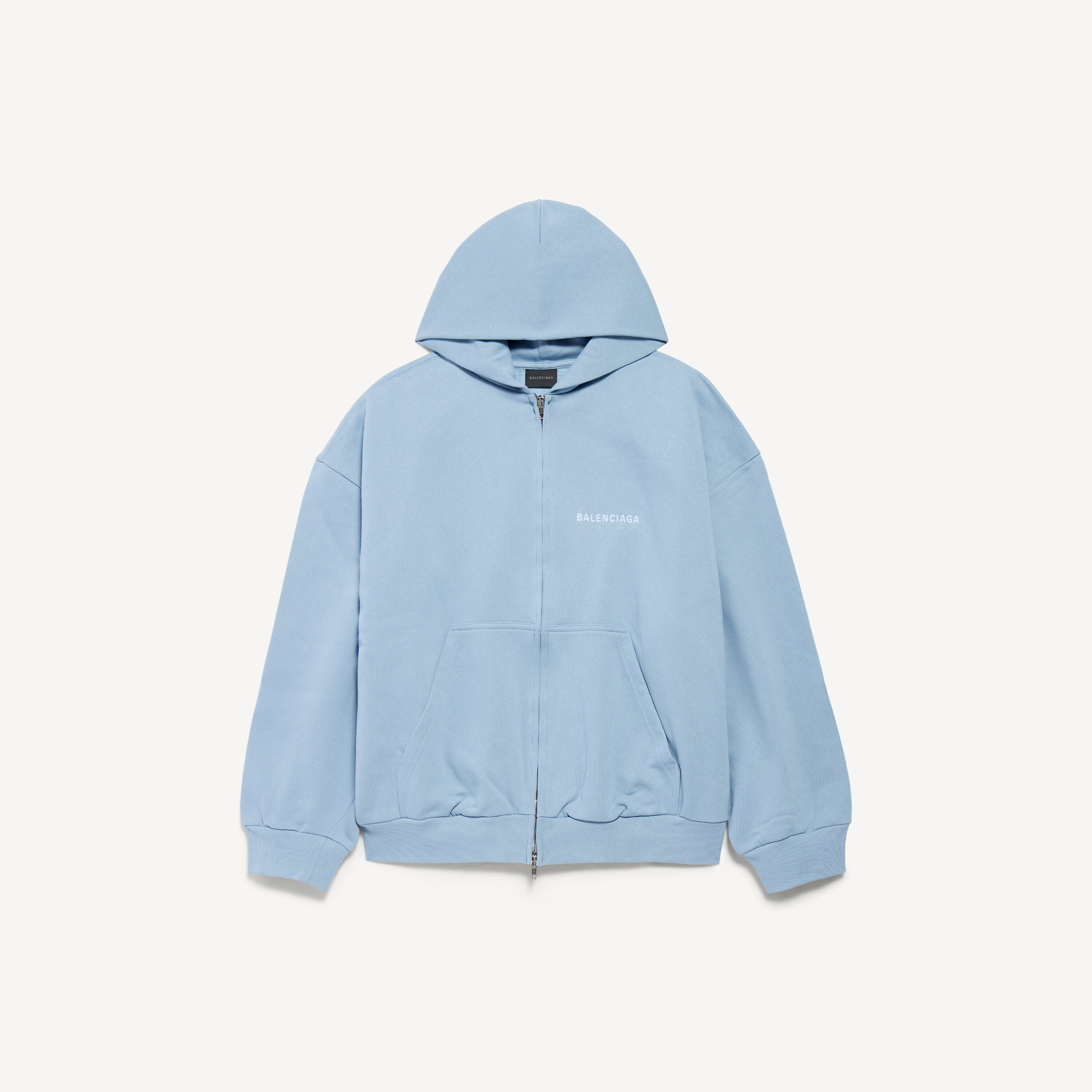 Men's Balenciaga Back Zip-up Hoodie Regular Fit in Light Blue/white