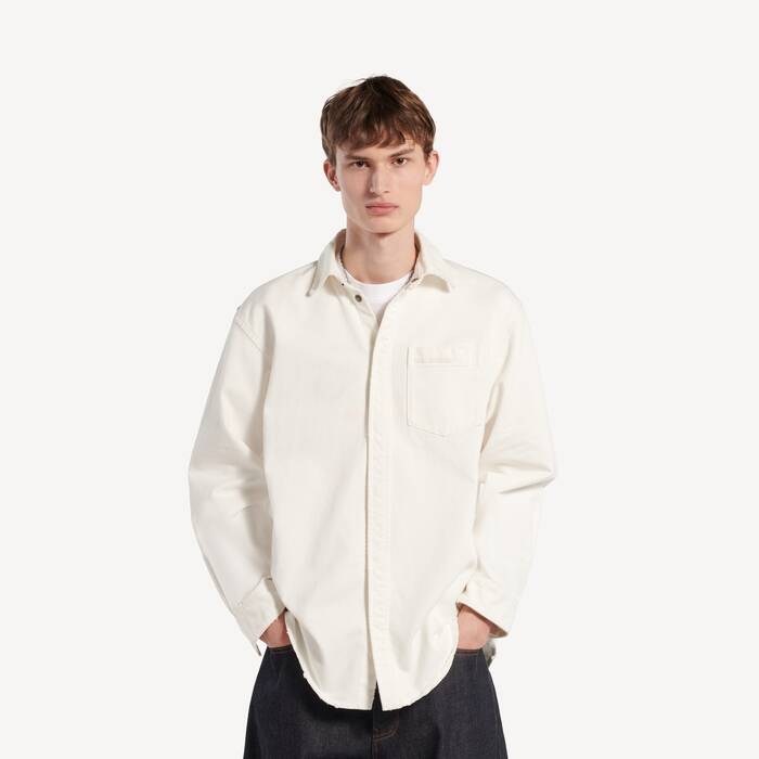 Men's Denim Long Sleeve Shirt in White - Men | Balenciaga United States EN - Image 1