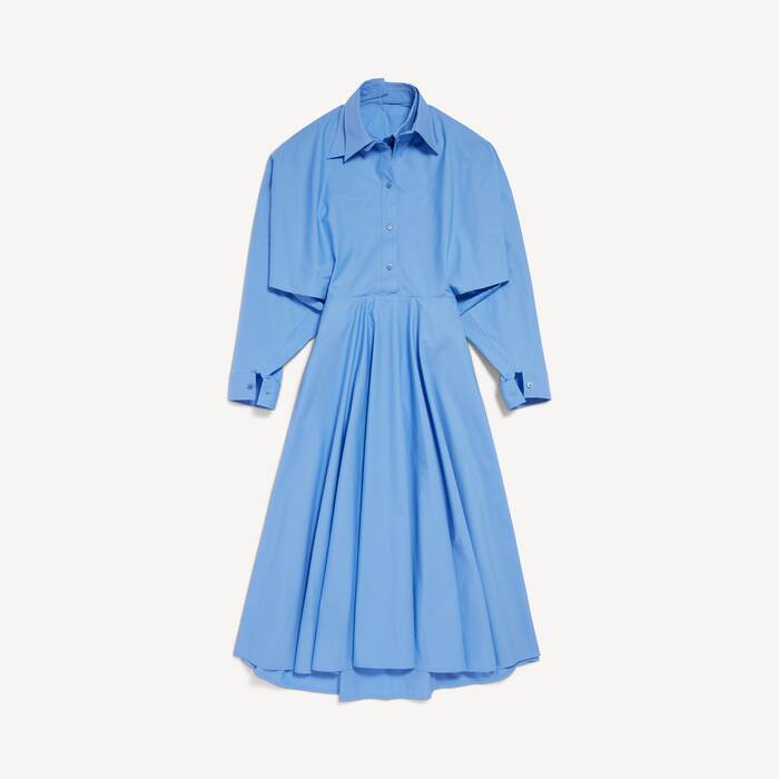 Women's Long Poplin Dress in Light Blue - Women | Balenciaga Australia EN - Image 1