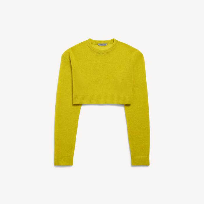 Women's Cropped Crewneck in Dark Yellow - Women | Balenciaga Sweden EN - Image 2