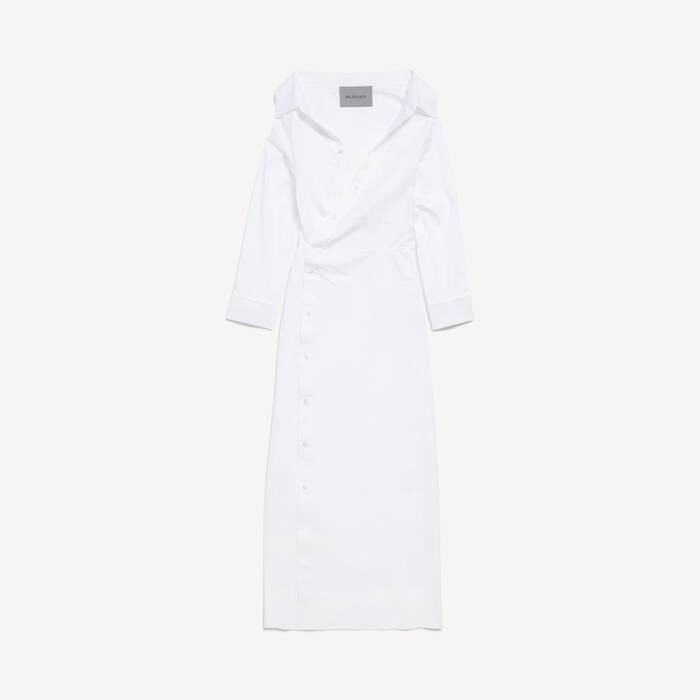 Women's Off-shoulder Shirt Dress in White - Women | Balenciaga Netherlands EN - Image 1