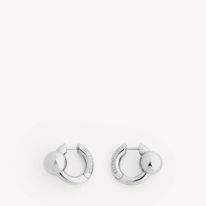 Atom Hoop Earrings in Shiny Silver | Balenciaga Canada EN - Image 1