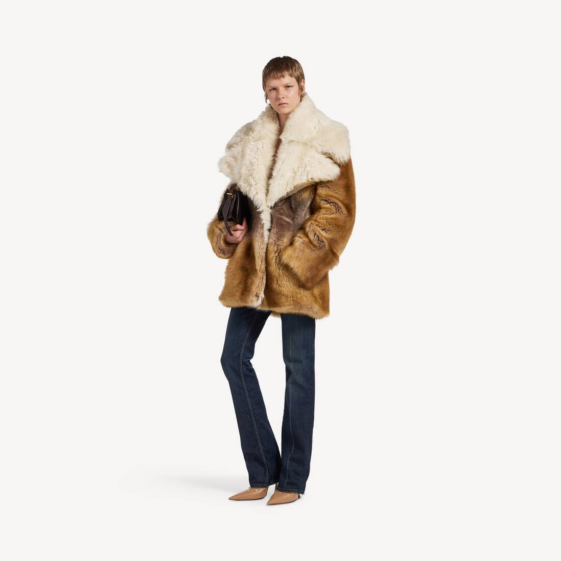 Geformte Shearling-jacke f&uuml;r Damen in Grau/braun/beige | Balenciaga &Ouml;sterreich DE - Image 2