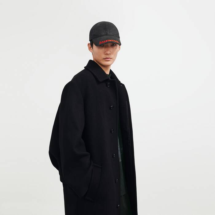 Men's Long Double-faced Cocoon Coat in Black - Men | Balenciaga Netherlands EN - Image 1