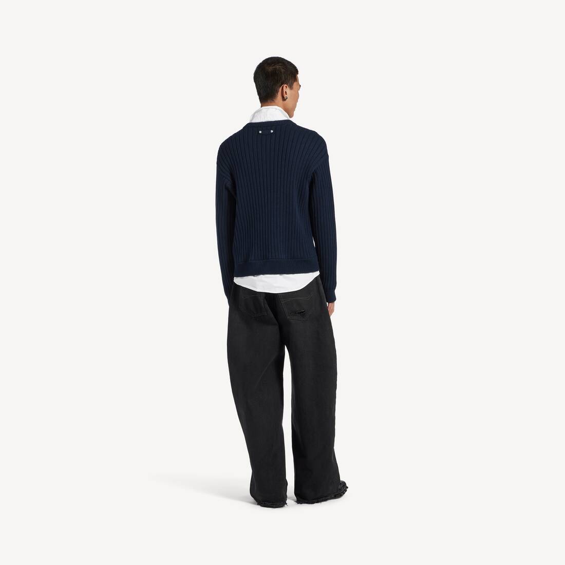 ネイビー/ホワイト の メンズ ハイブリッドシャツ/ニットセーター | Balenciaga 日本 JA - Image 4
