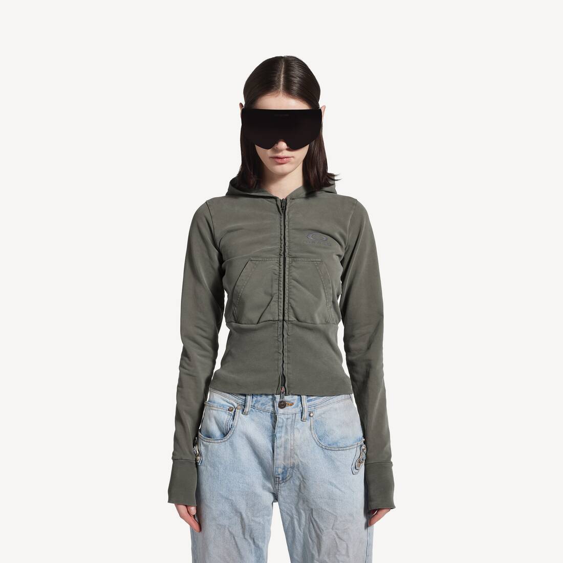 Women's Loop Sports Icon High Rib Zip-up Hoodie in Grey | Balenciaga Australia EN - Image 5