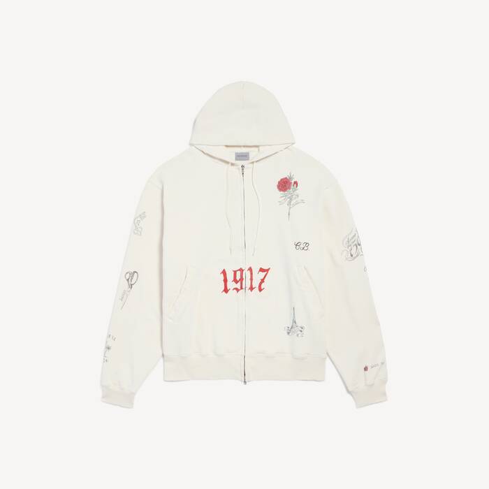 tattoo oversized zip-up hoodie
