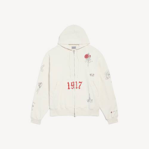 tattoo oversized zip-up hoodie