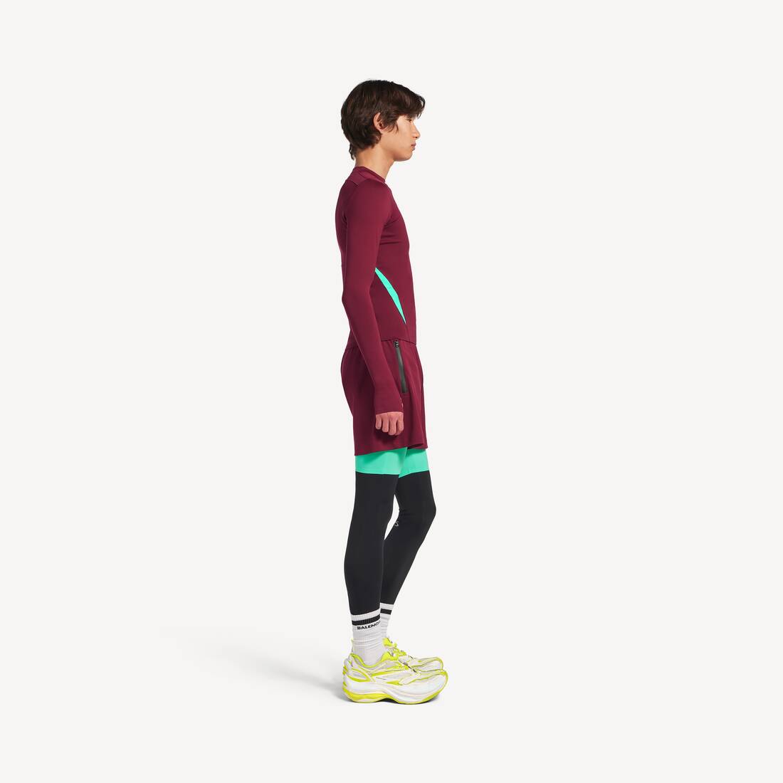 Men's Techwear Fitted Long Sleeve Top in Burgundy/aqua | Balenciaga Zimbabwe EN - Image 3