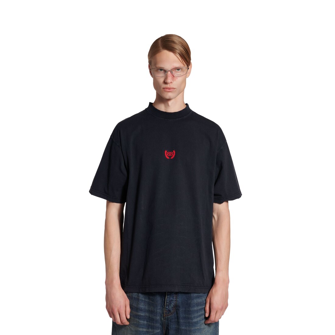 洗練された バレンシアガ Tシャツ LAUREL CLASSIC コットン 刺繍 Men's Laurel Classic T-shirt Medium Fit in Faded Black