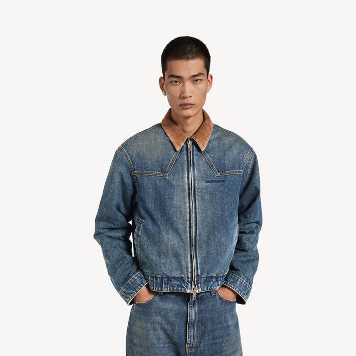 Men's Workwear Jacket in Dirty Vintage Blue - Men | Balenciaga Australia EN - Image 1
