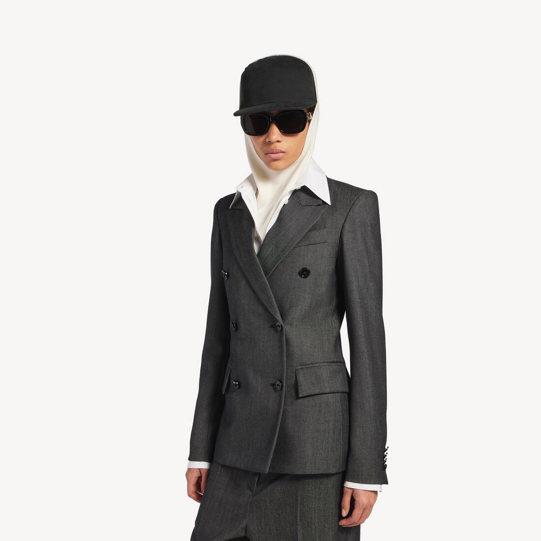 Women's Double-breasted Tailored Jacket in Dark Navy | Balenciaga Denmark EN - Image 5